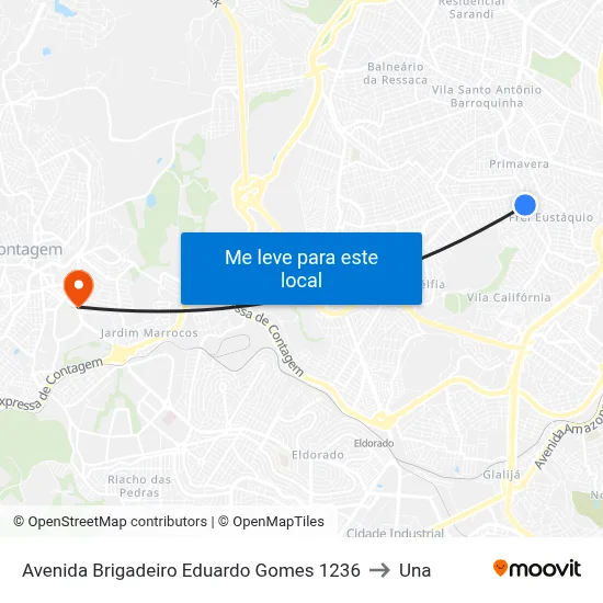 Avenida Brigadeiro Eduardo Gomes 1236 to Una map