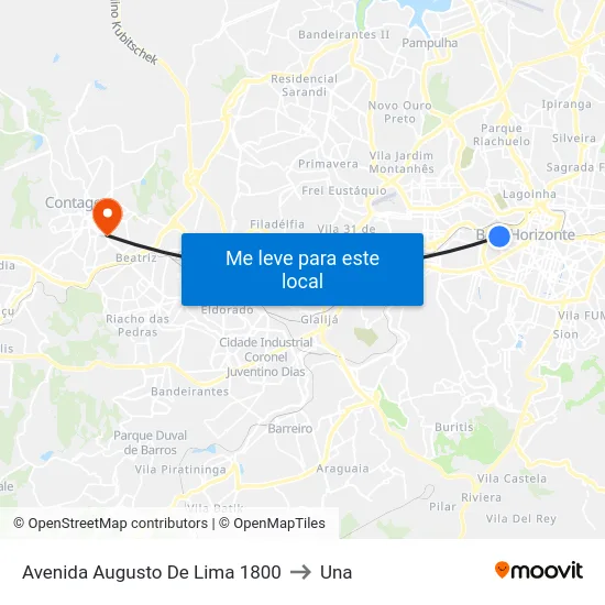 Avenida Augusto De Lima 1800 to Una map