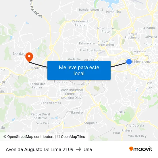 Avenida Augusto De Lima 2109 to Una map