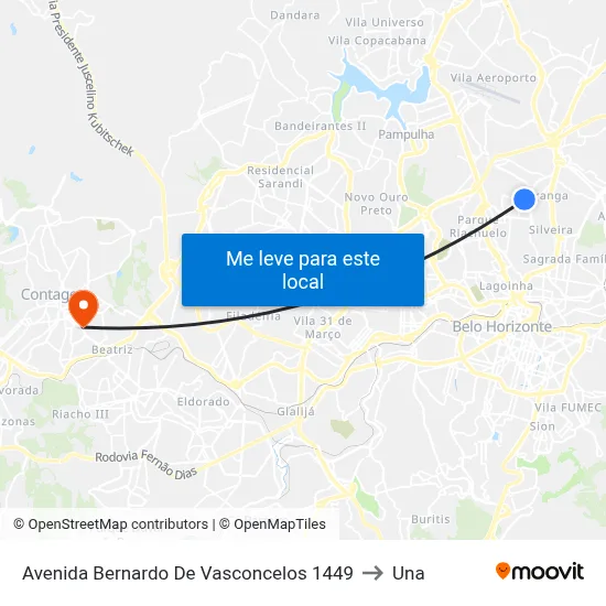 Avenida Bernardo De Vasconcelos 1449 to Una map