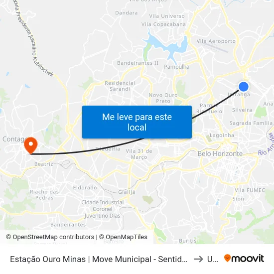 Estação Ouro Minas | Move Municipal - Sentido Centro to Una map