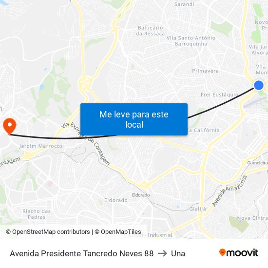 Avenida Presidente Tancredo Neves 88 to Una map