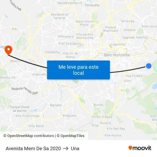 Avenida Mem De Sa 2020 to Una map