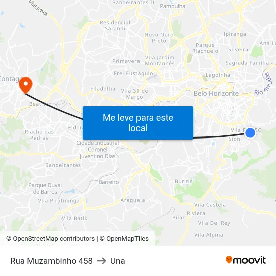 Rua Muzambinho 458 to Una map
