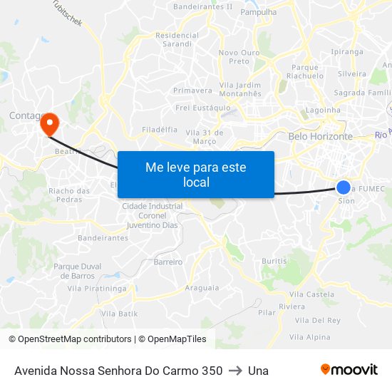 Avenida Nossa Senhora Do Carmo 350 to Una map