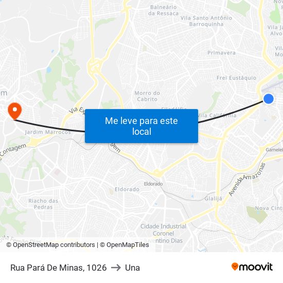 Rua Pará De Minas, 1026 to Una map