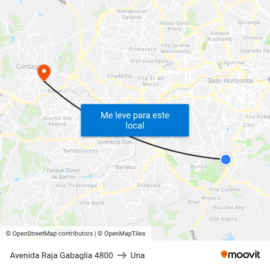 Avenida Raja Gabaglia 4800 to Una map