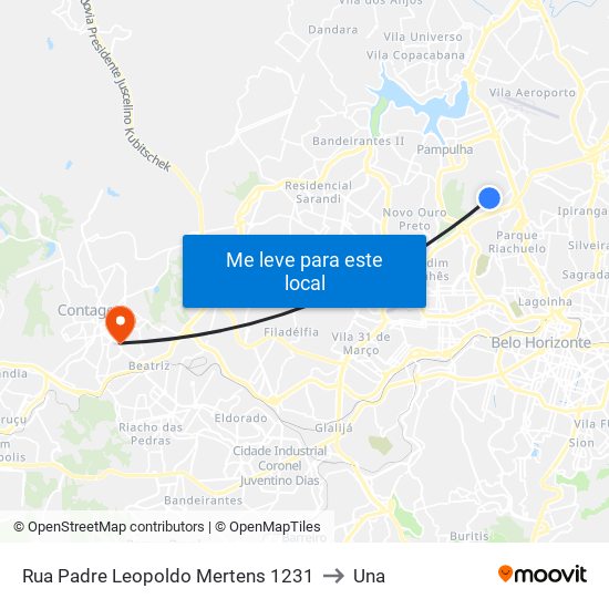 Rua Padre Leopoldo Mertens 1231 to Una map