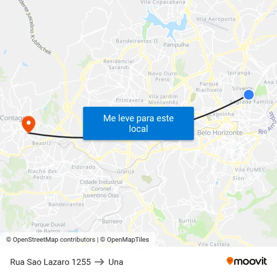 Rua Sao Lazaro 1255 to Una map