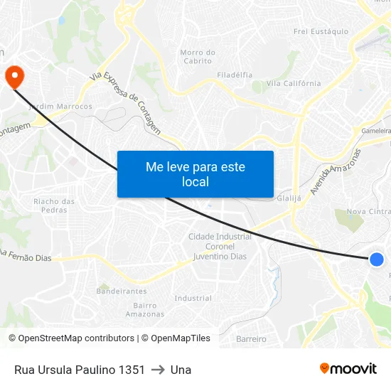 Rua Ursula Paulino 1351 to Una map