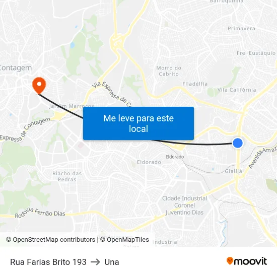 Rua Farias Brito 193 to Una map