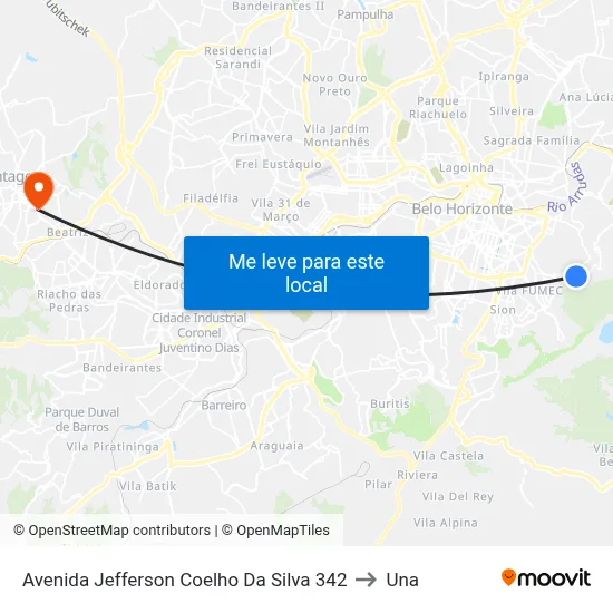 Avenida Jefferson Coelho Da Silva 342 to Una map