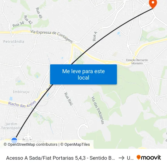 Acesso A Sada/Fiat Portarias 5,4,3 - Sentido Belo Horizonte to Una map