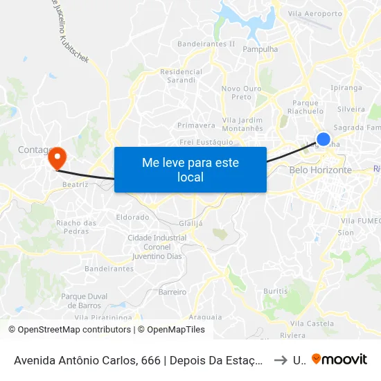 Avenida Antônio Carlos, 666 | Depois Da Estação Senai Sentido Centro De Bh to Una map