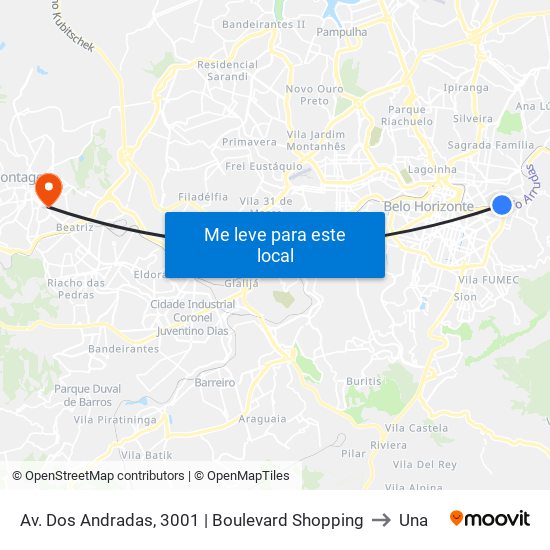 Av. Dos Andradas, 3001 | Boulevard Shopping to Una map