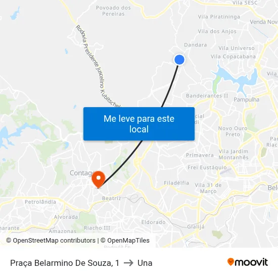 Praça Belarmino De Souza, 1 to Una map