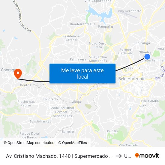 Av. Cristiano Machado, 1440 | Supermercado Epa to Una map