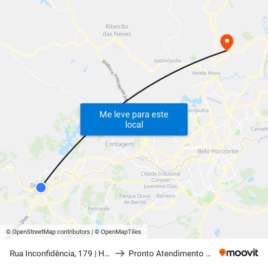 Rua Inconfidência, 179 | Hotel Primavera to Pronto Atendimento São Benedito map