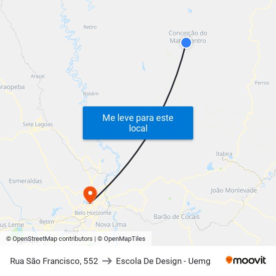 Rua São Francisco, 552 to Escola De Design - Uemg map