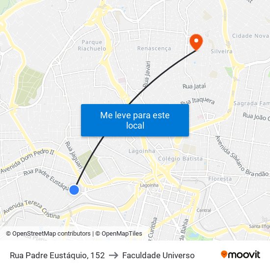 Rua Padre Eustáquio, 152 to Faculdade Universo map