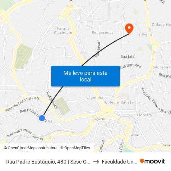 Rua Padre Eustáquio, 480 | Sesc Carlos Prates to Faculdade Universo map