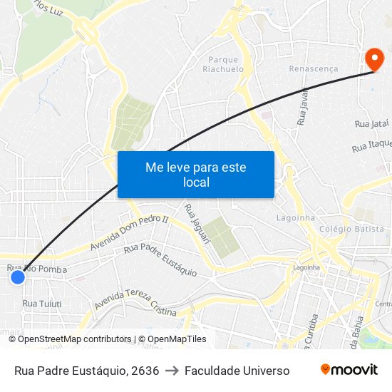 Rua Padre Eustáquio, 2636 to Faculdade Universo map