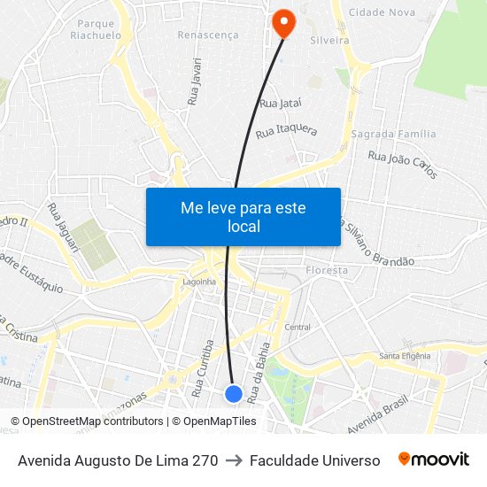 Avenida Augusto De Lima 270 to Faculdade Universo map