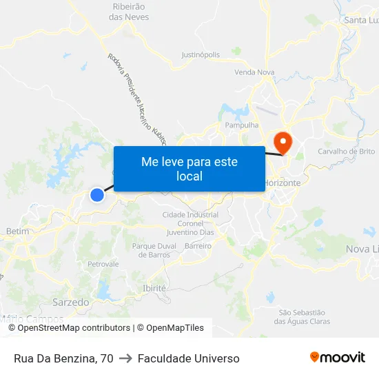 Rua Da Benzina, 70 to Faculdade Universo map