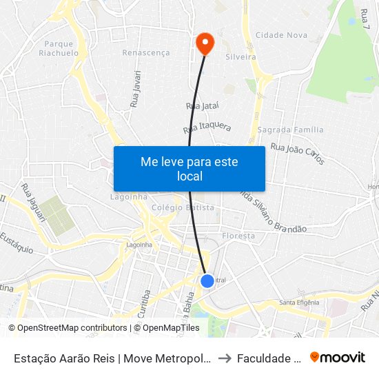 Estação Aarão Reis | Move Metropolitano - Plataforma 2a to Faculdade Universo map