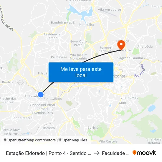Estação Eldorado | Ponto 4 - Sentido Cid. Industrial/Barreiro to Faculdade Universo map