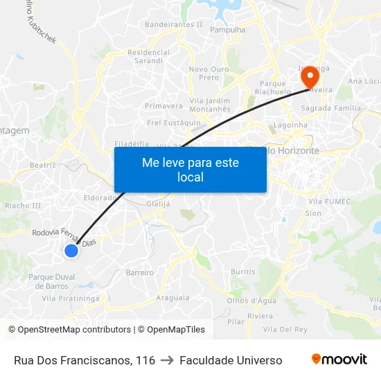 Rua Dos Franciscanos, 116 to Faculdade Universo map