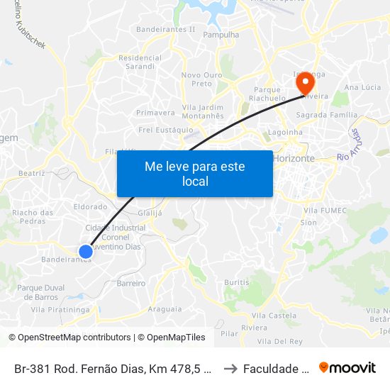 Br-381 Rod. Fernão Dias, Km 478,5 Norte, 723 | Bradesco to Faculdade Universo map