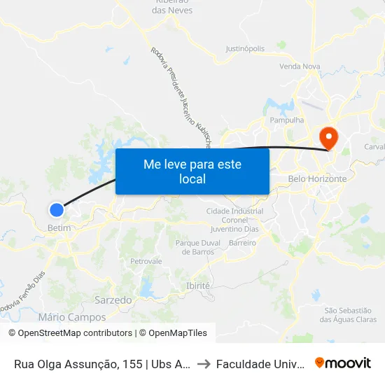 Rua Olga Assunção, 155 | Ubs Angola to Faculdade Universo map