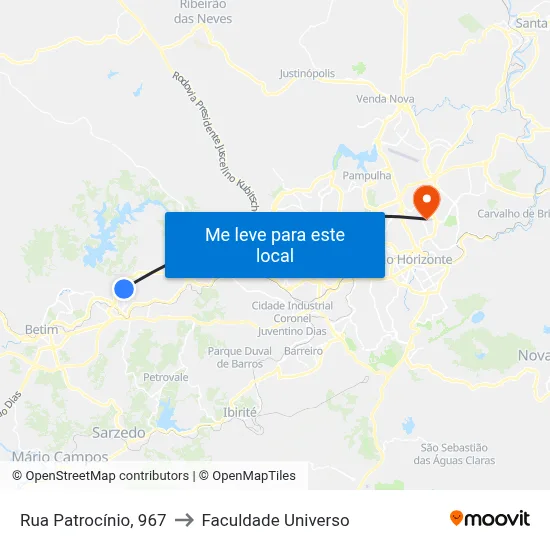 Rua Patrocínio, 967 to Faculdade Universo map