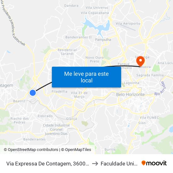 Via Expressa De Contagem, 3600 | Tracbel to Faculdade Universo map