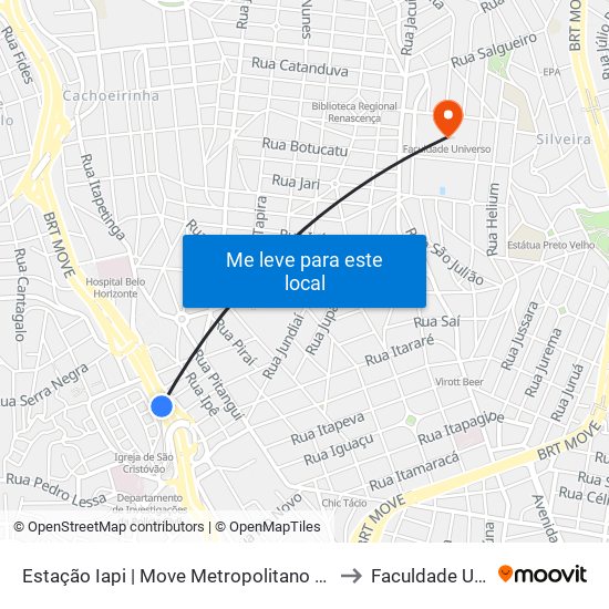 Estação Iapi | Move Metropolitano - Sentido Centro to Faculdade Universo map