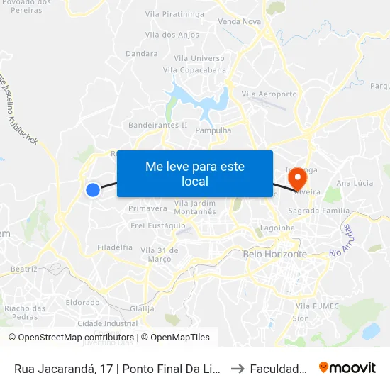 Rua Jacarandá, 17 | Ponto Final Da Linha 2110 No Jardim Laguna to Faculdade Universo map