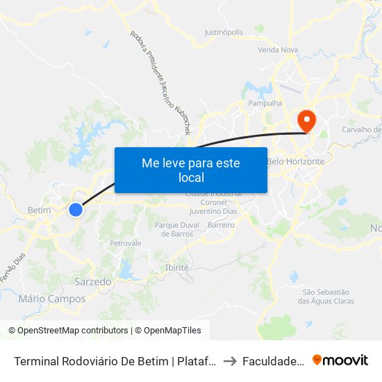 Terminal Rodoviário De Betim | Plataforma A2 - Sentido Centro to Faculdade Universo map