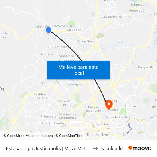 Estação Upa Justinópolis | Move Metropolitano - Sentido Centro to Faculdade Universo map