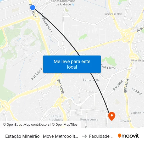 Estação Mineirão | Move Metropolitano - Sentido Bairro to Faculdade Universo map