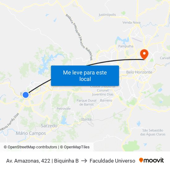 Av. Amazonas, 422 | Biquinha B to Faculdade Universo map