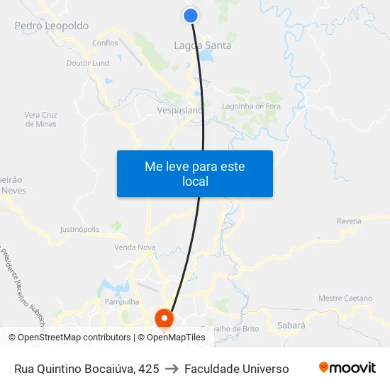 Rua Quintino Bocaiúva, 425 to Faculdade Universo map