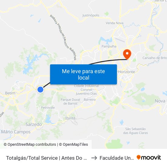 Totalgás/Total Service | Antes Do Trevo Da Ritz to Faculdade Universo map