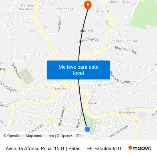 Avenida Afonso Pena, 1501 | Palácio Das Artes 1 to Faculdade Universo map