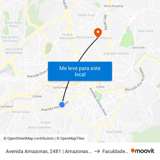 Avenida Amazonas, 2481 | Amazonas Com Martim De Carvalho 1 to Faculdade Universo map