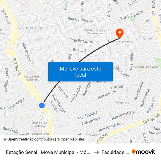 Estação Senai | Move Municipal - Módulo 1a - Sentido Centro to Faculdade Universo map