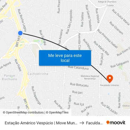 Estação Américo Vespúcio | Move Municipal - Plataforma A1 - Sentido Centro to Faculdade Universo map