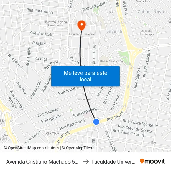 Avenida Cristiano Machado 505 to Faculdade Universo map