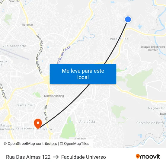 Rua Das Almas 122 to Faculdade Universo map