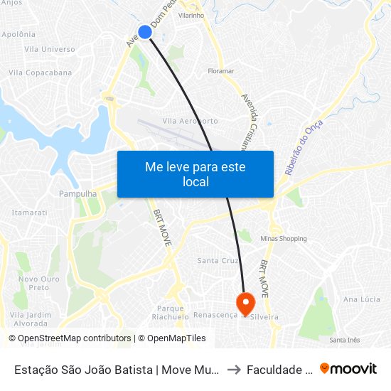 Estação São João Batista | Move Municipal - Sentido Centro to Faculdade Universo map